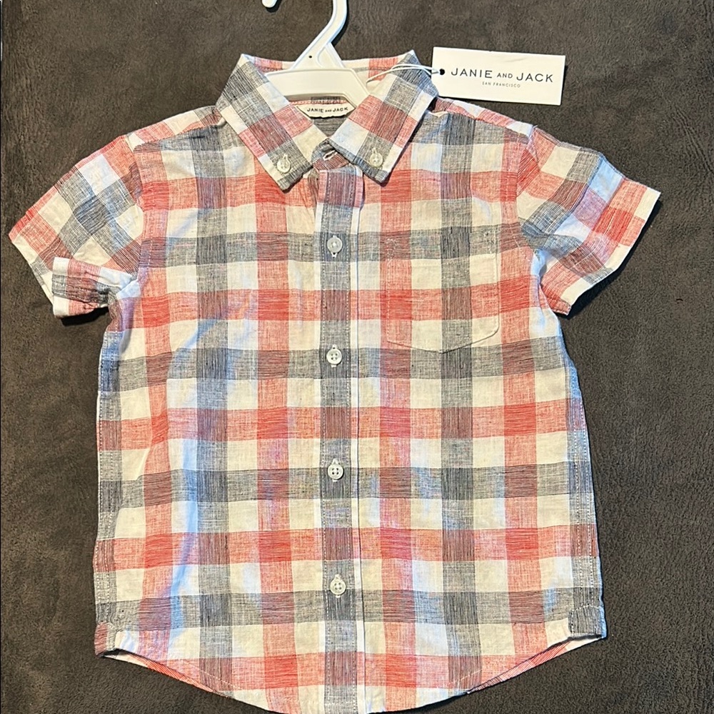 Janie and Jack Red Plaid Kids Shirt